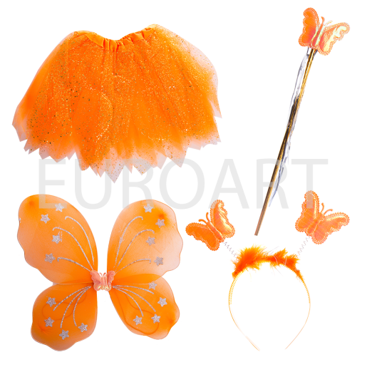 Aripi textil portocaliu 4/set fluturi cu led
